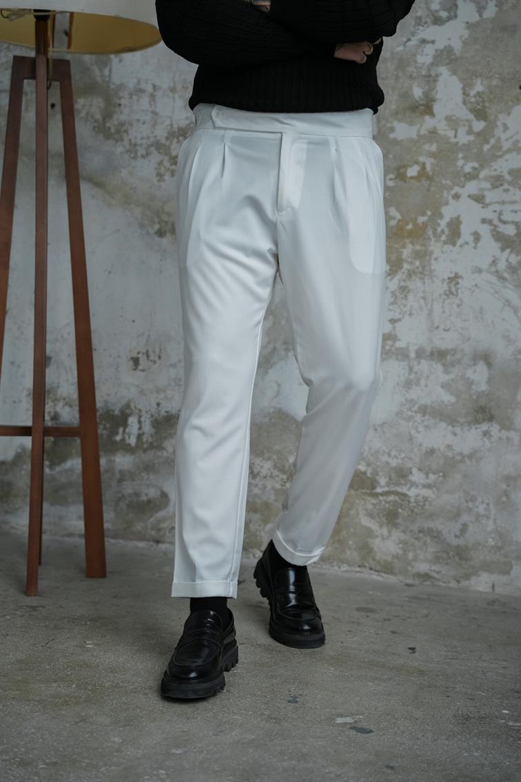 İtalyan Tek Düğmeli Pantolon Beyaz