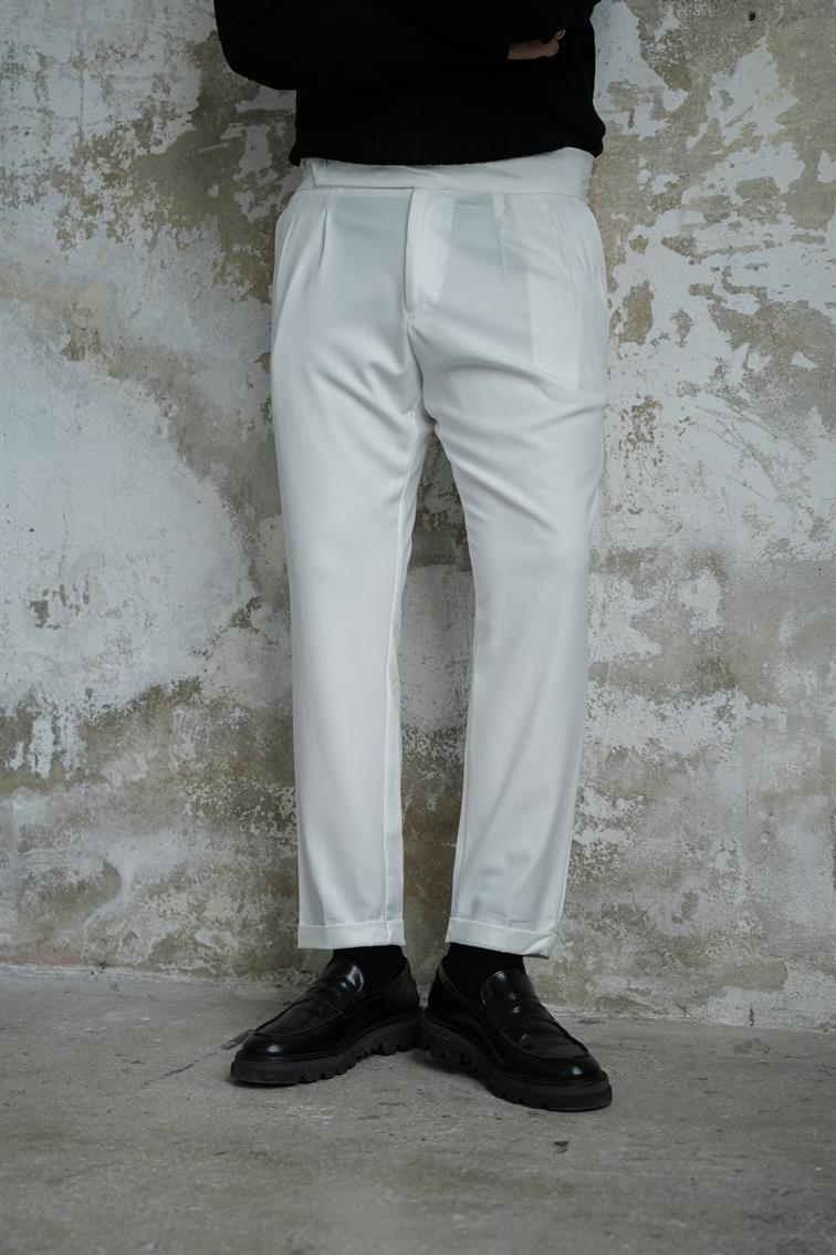 İtalyan Tek Düğmeli Pantolon Beyaz