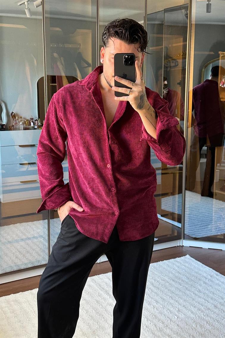 Kadife Oversize Gömlek Mürdüm