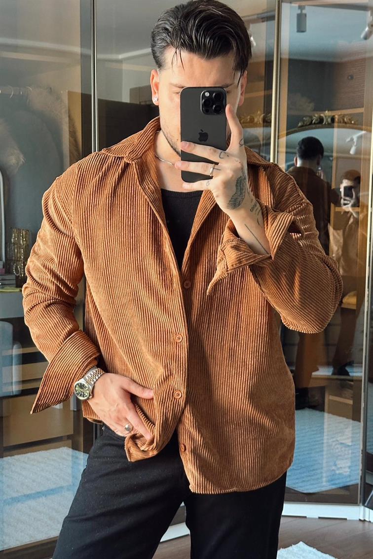 Kadife Oversize Gömlek Tarçın