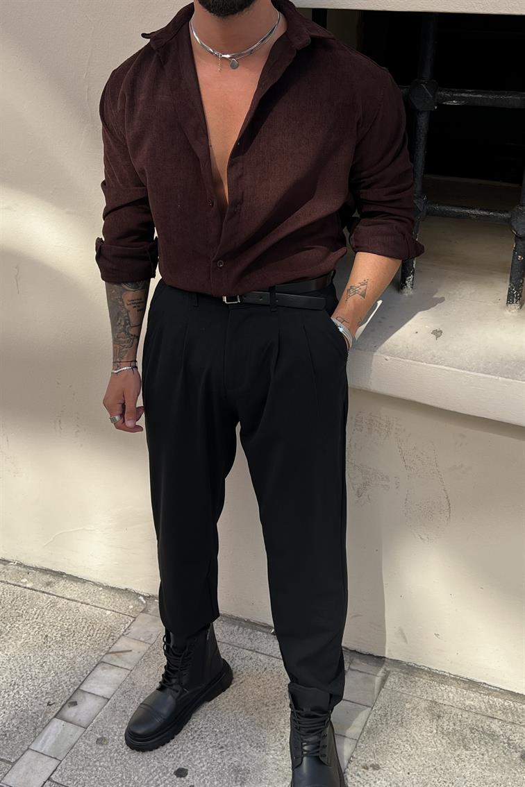 Kadife Regular Fit Gömlek Kahve