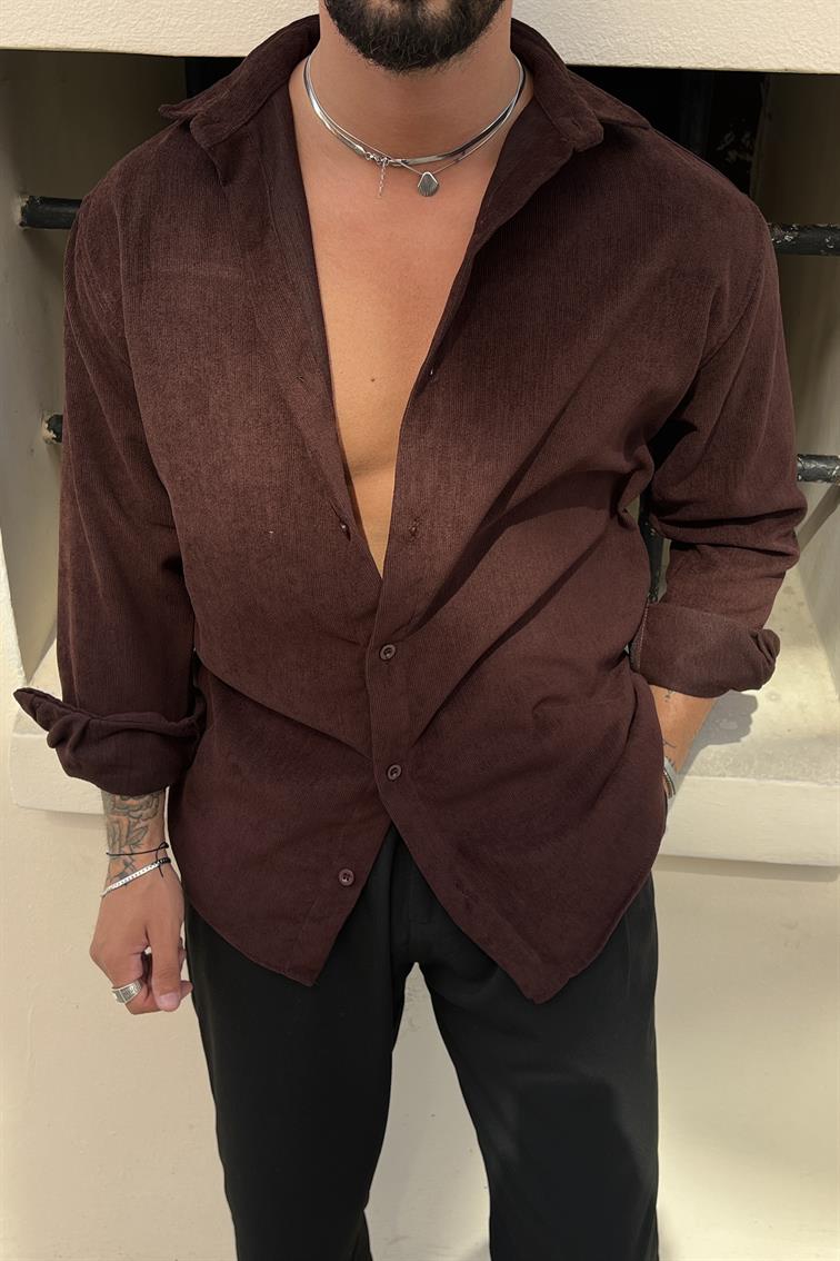 Kadife Regular Fit Gömlek Kahve