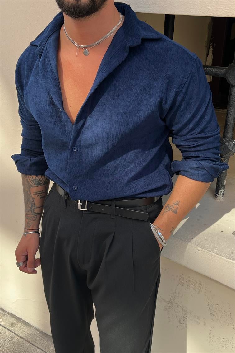 Kadife Regular Fit Gömlek Lacivert