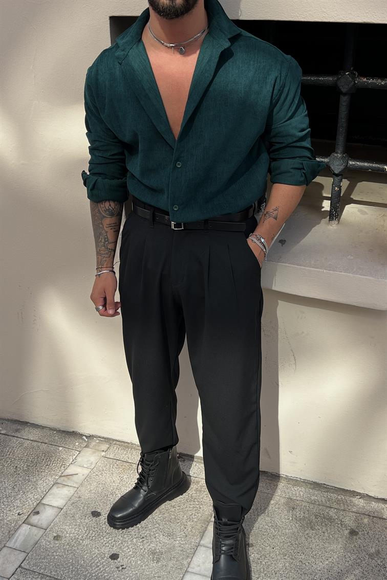 Kadife Regular Fit Gömlek Zümrüt Yeşili