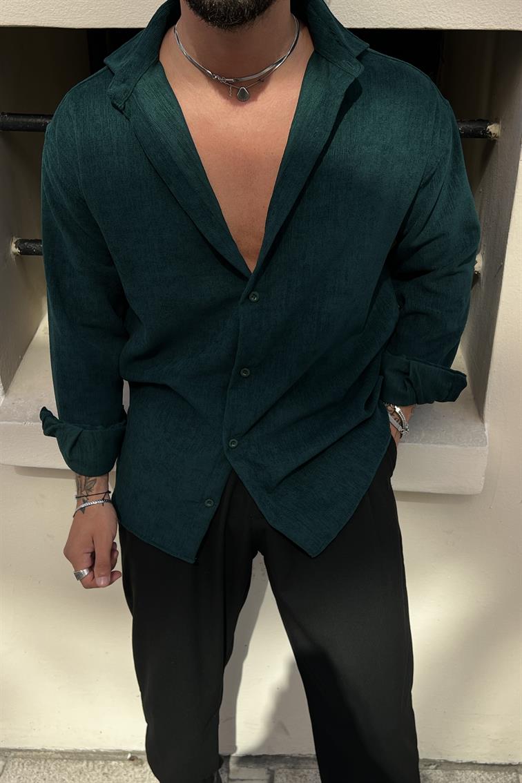 Kadife Regular Fit Gömlek Zümrüt Yeşili