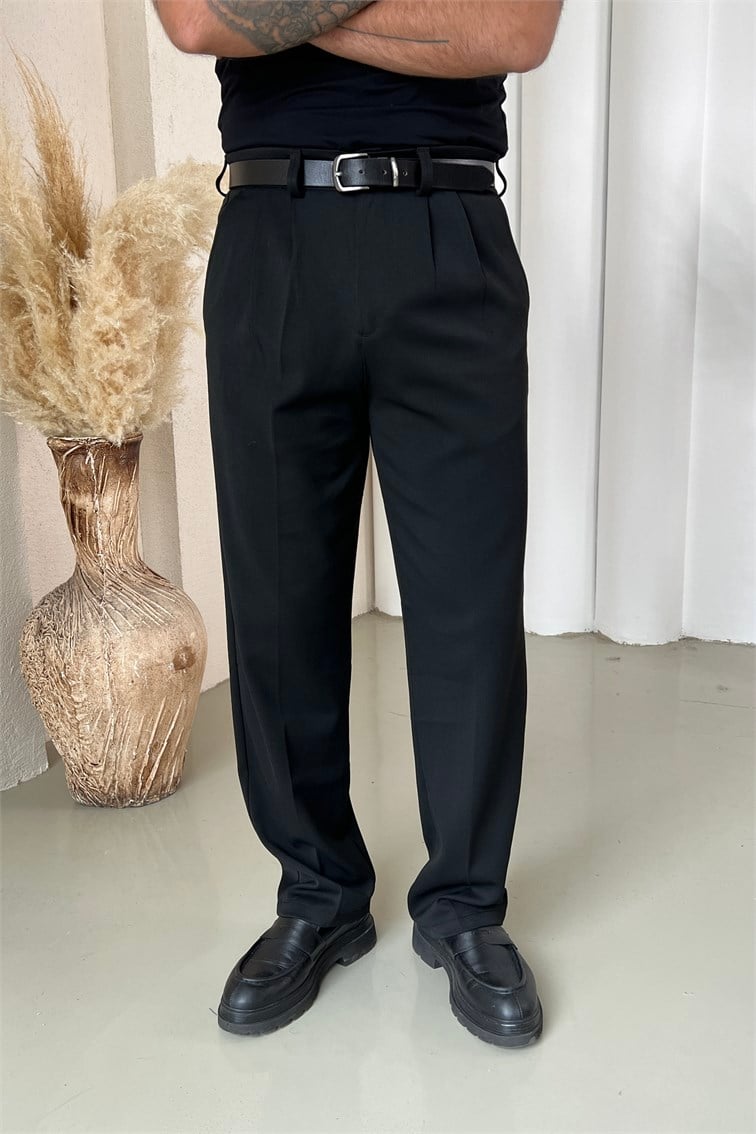 Kalın Dökümlü Baggy Pantolon Siyah