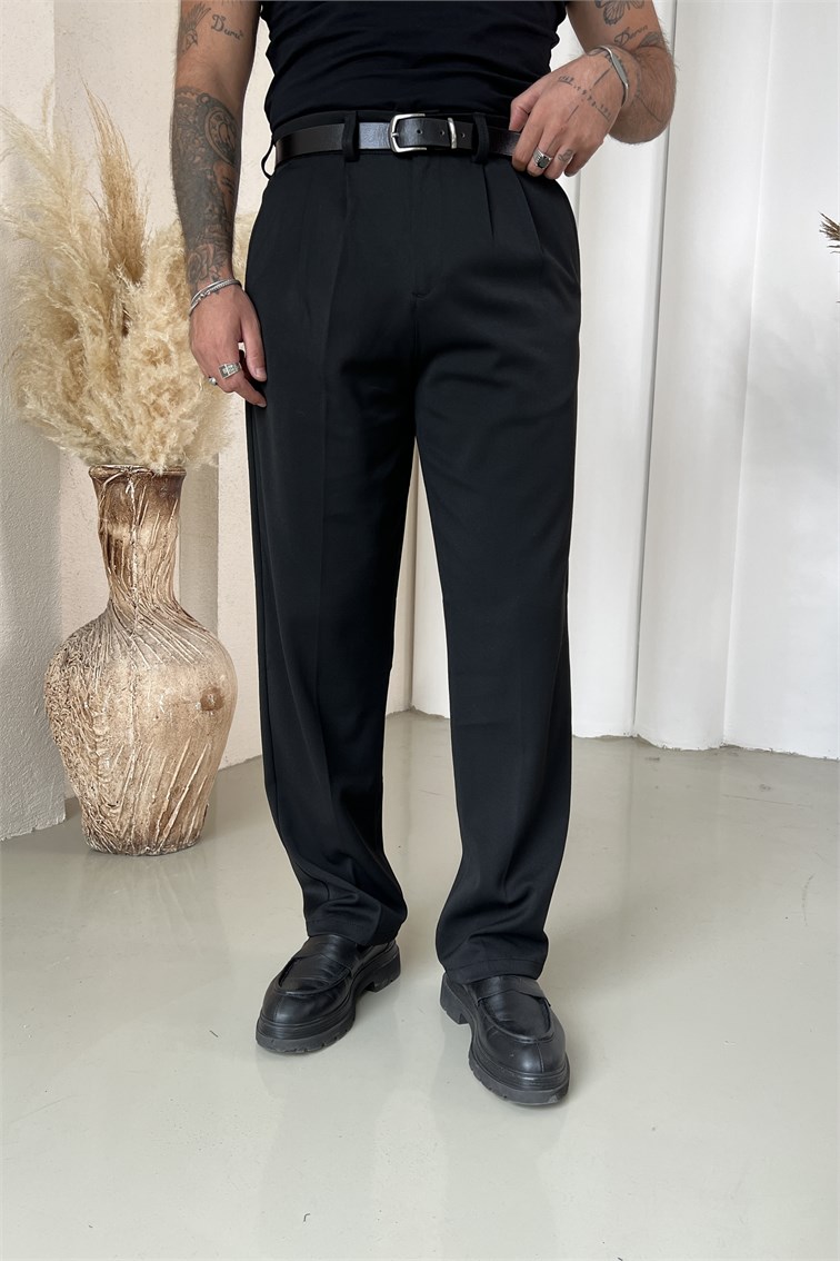 Kalın Dökümlü Baggy Pantolon Siyah