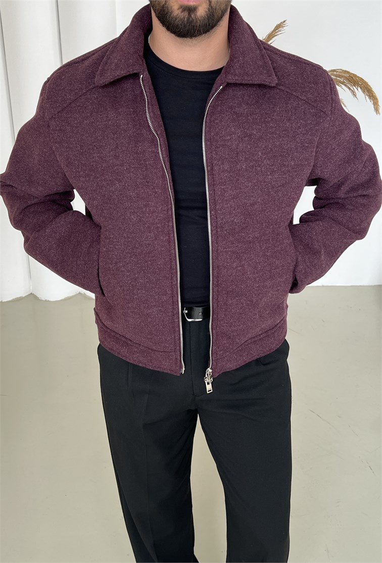 Kaşe Basic Bol Ceket Bordo