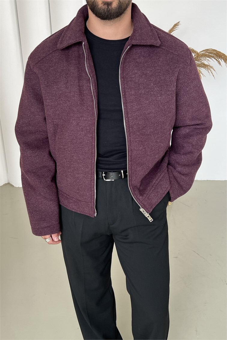 Kaşe Basic Bol Ceket Bordo