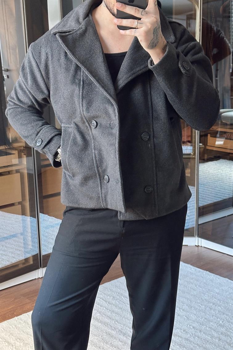 Kaşe Kruvaze Box Fix Ceket Antrasit