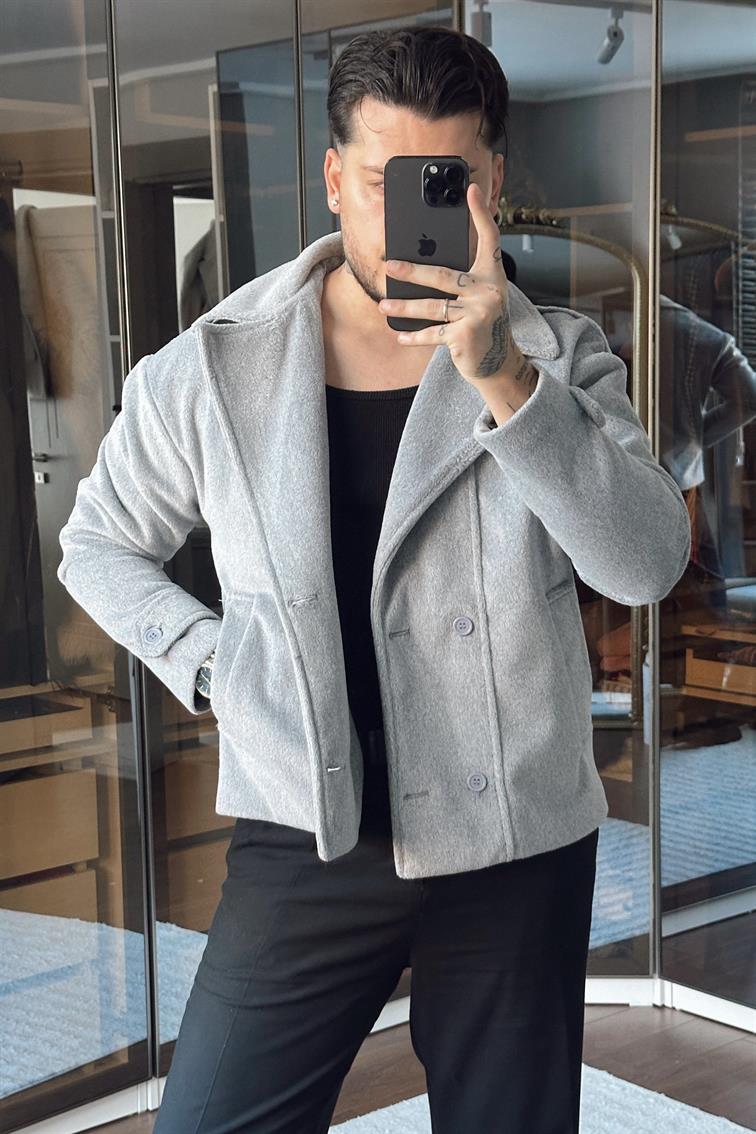 Kaşe Kruvaze Box Fix Ceket Gri