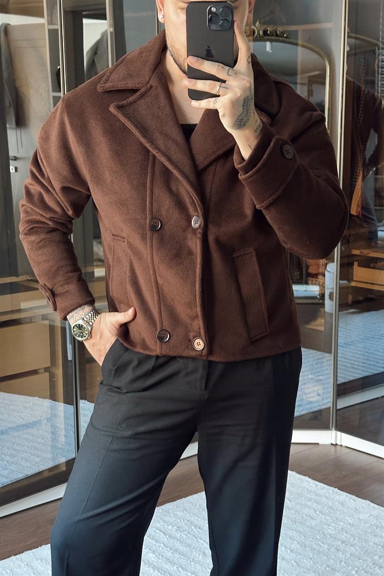 Kaşe Kruvaze Box Fix Ceket Kahve