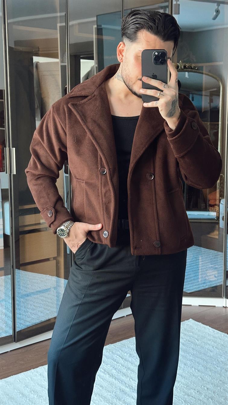 Kaşe Kruvaze Box Fix Ceket Kahve