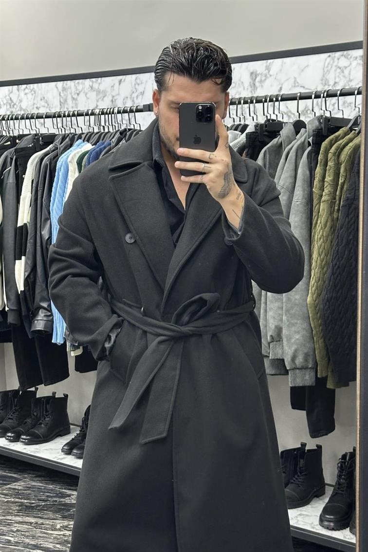 Kaşe Uzun Kaban Siyah