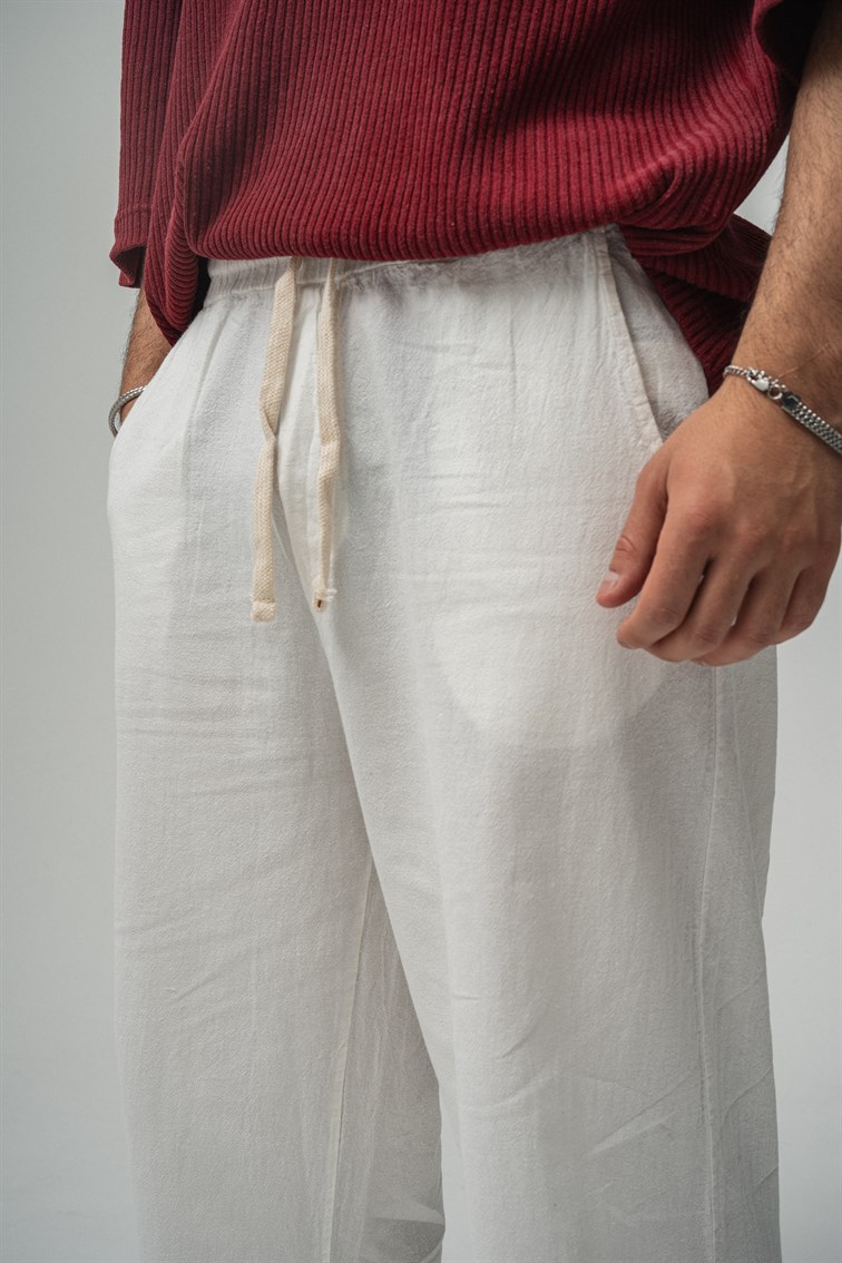 Keten Baggy Pantolon Beyaz