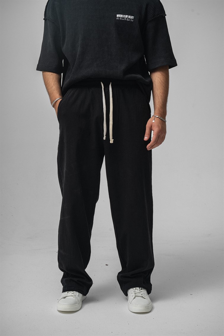 Keten Baggy Pantolon Siyah