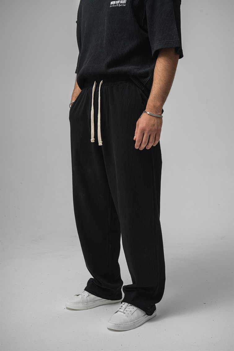 Keten Baggy Pantolon Siyah