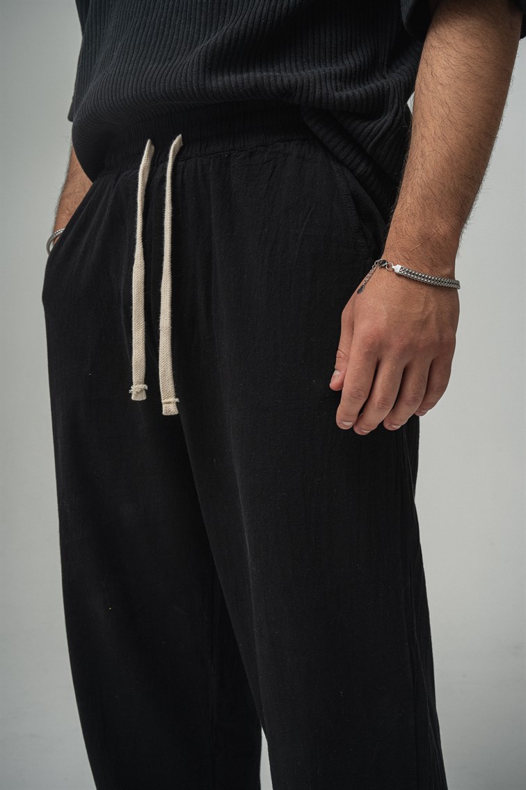 Keten Baggy Pantolon Siyah