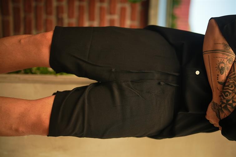 Keten Basic Bol Kalıp Şort Siyah