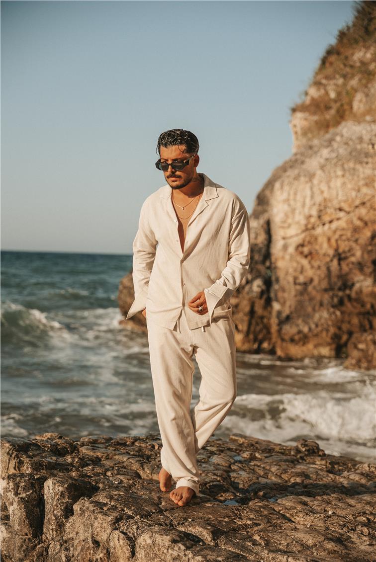 Keten Basic Oversize Gömlek Bej