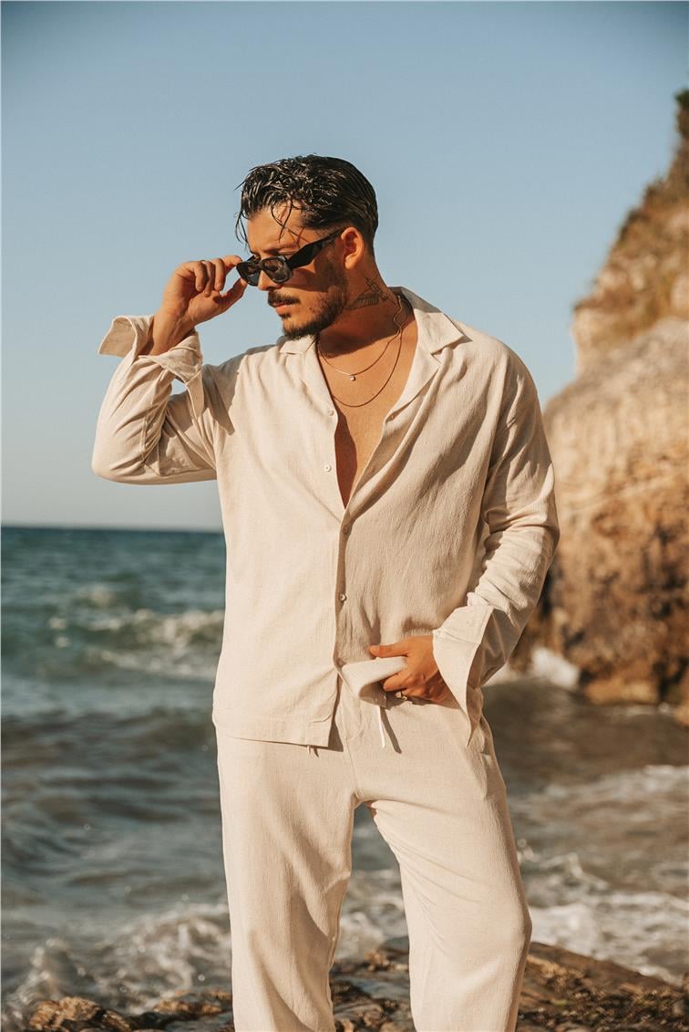 Keten Basic Oversize Gömlek Bej