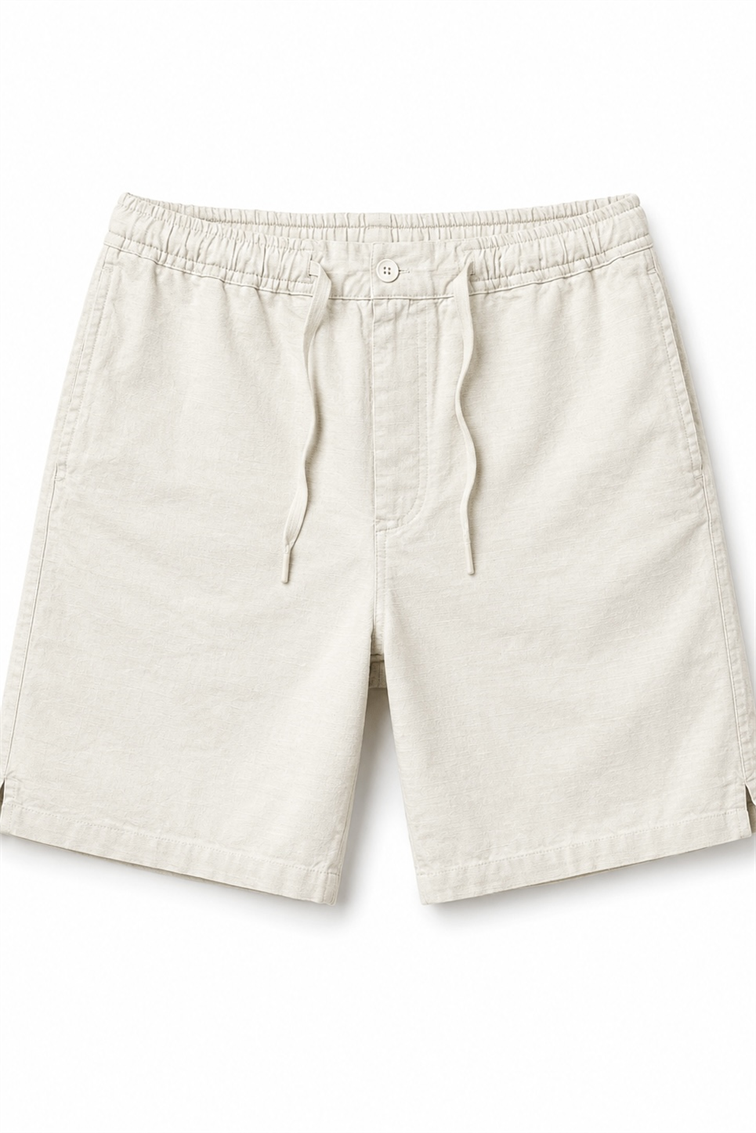 Keten Beli Lastikli  Oversize Şort Krem