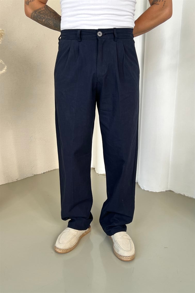 Keten Extra Dökümlü Pantolon Lacivert