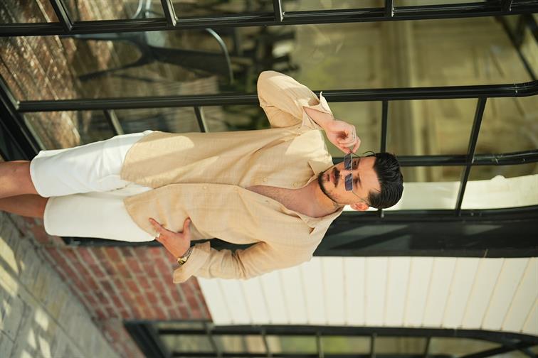 Keten İşlemeli Bol Kalıp Gömlek Bej