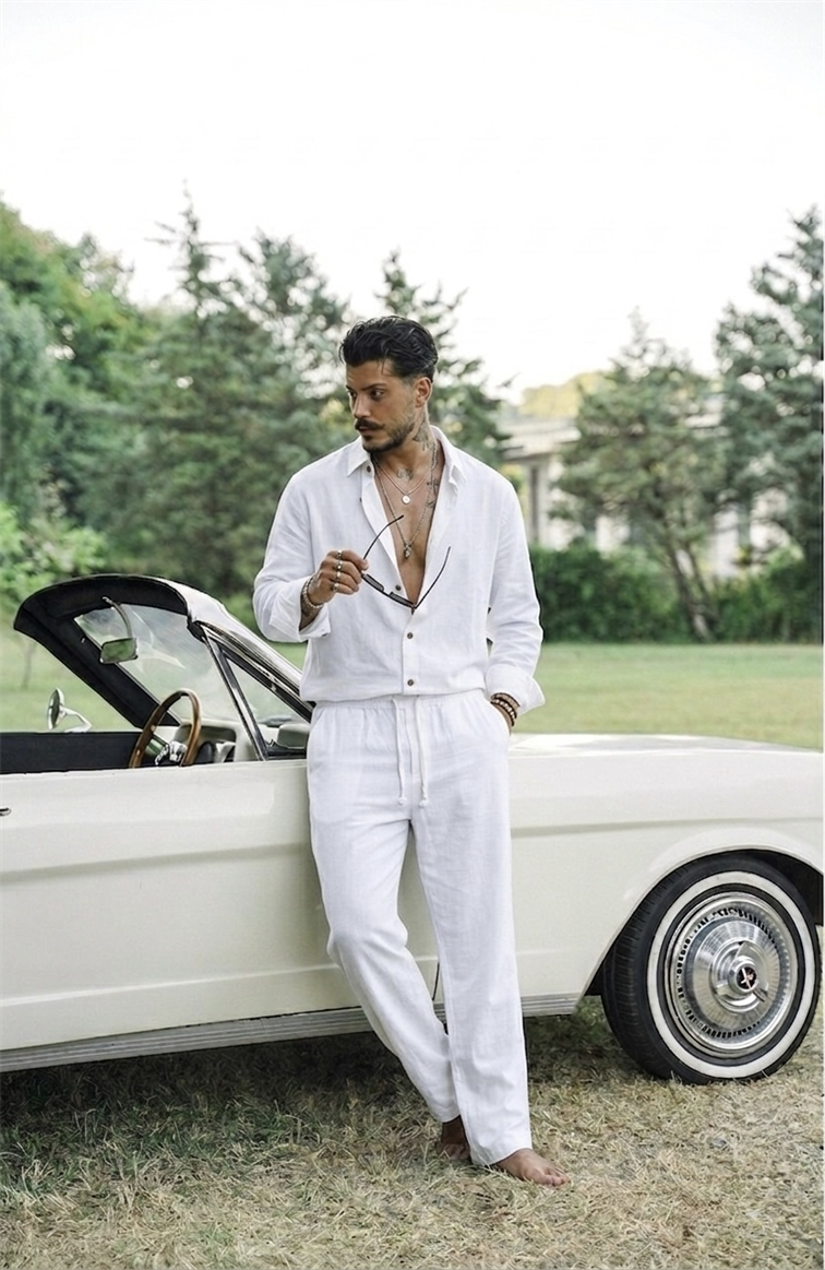 Keten Oversize Takım Beyaz
