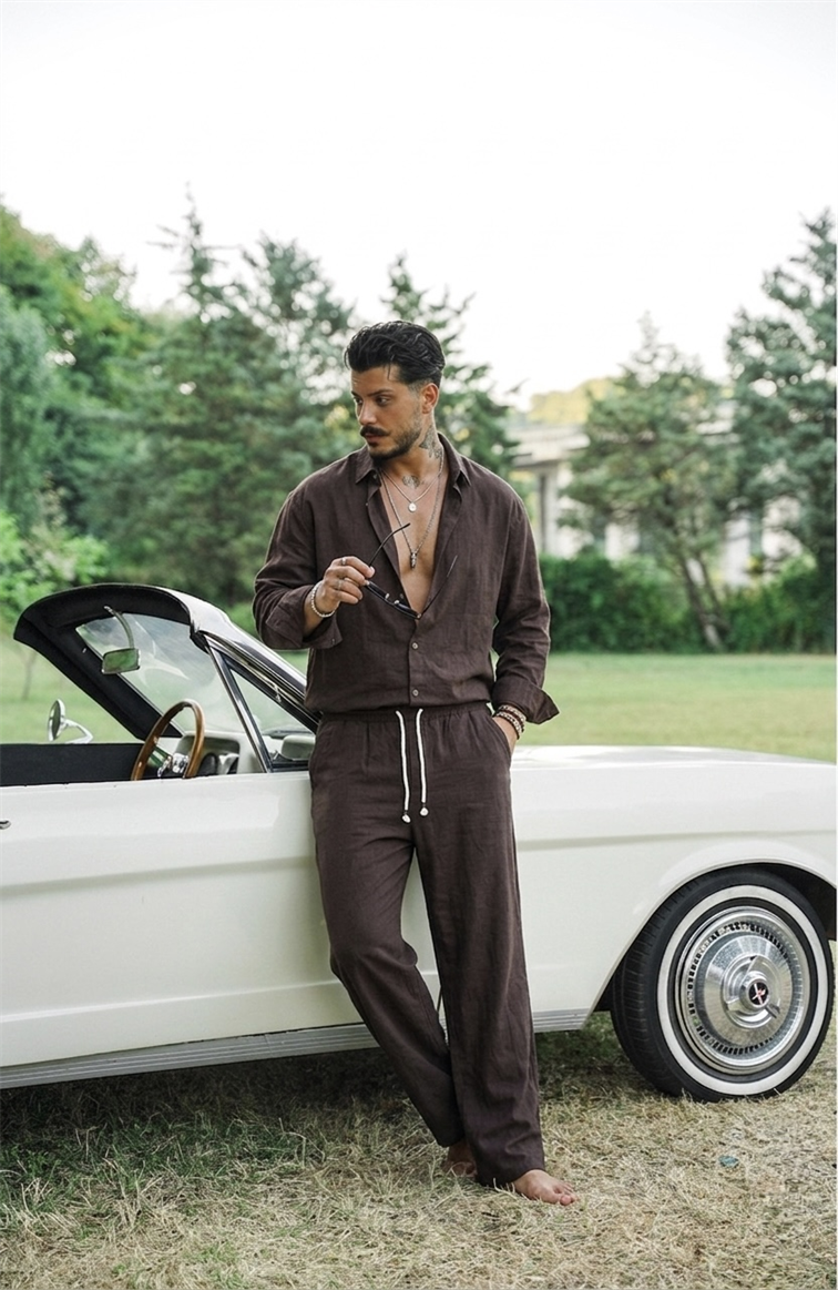 Keten Oversize Takım Kahve