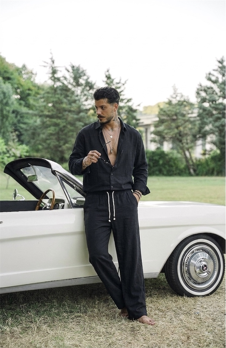 Keten Oversize Takım Siyah
