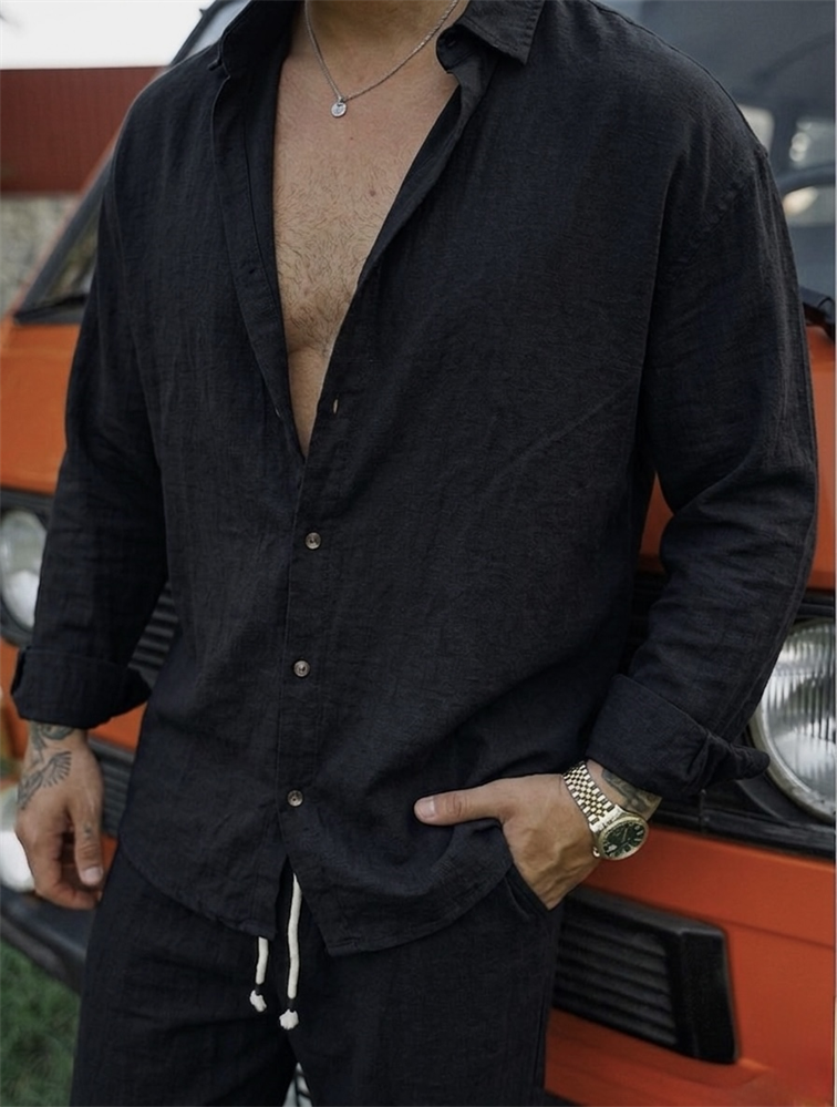 Keten Oversize Takım Siyah
