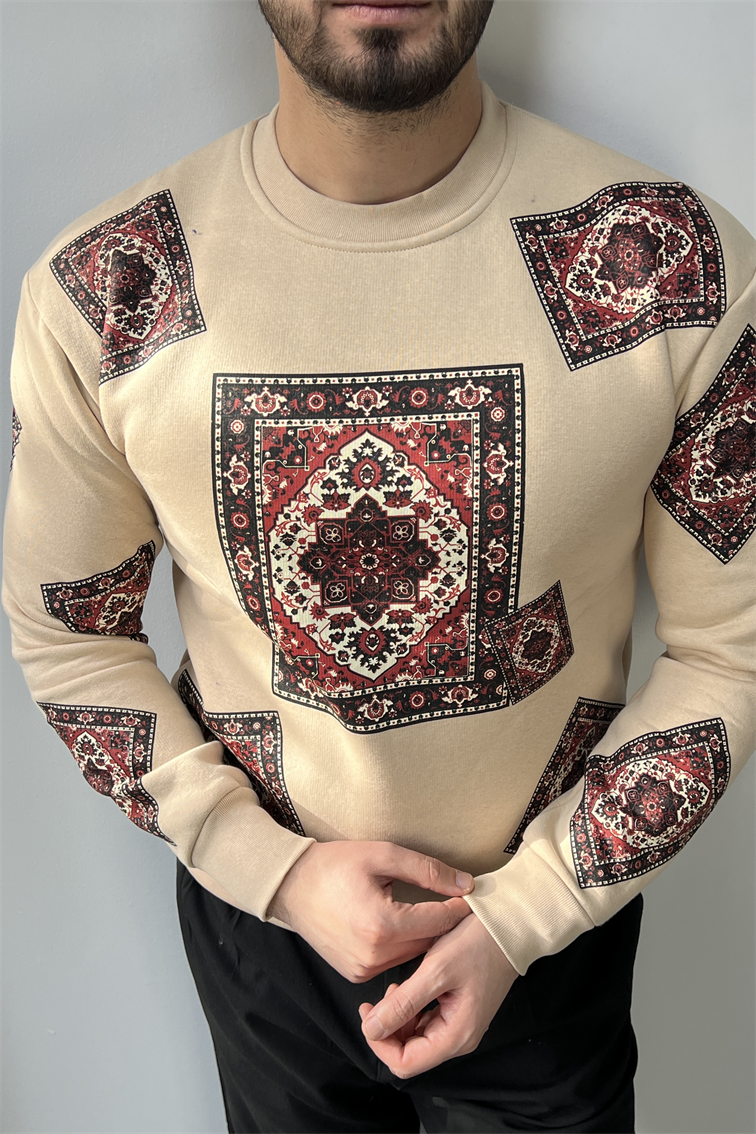 Kilim Desen Sweatshirt Bej