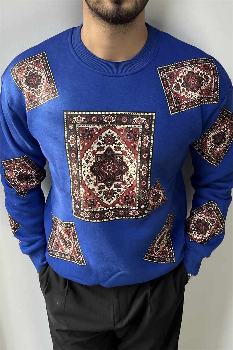 Kilim Desen Sweatshirt Mavi