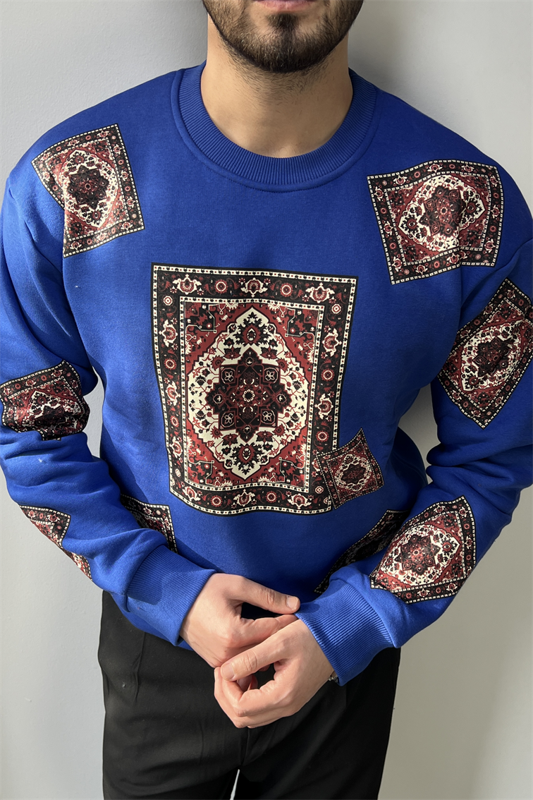 Kilim Desen Sweatshirt Mavi