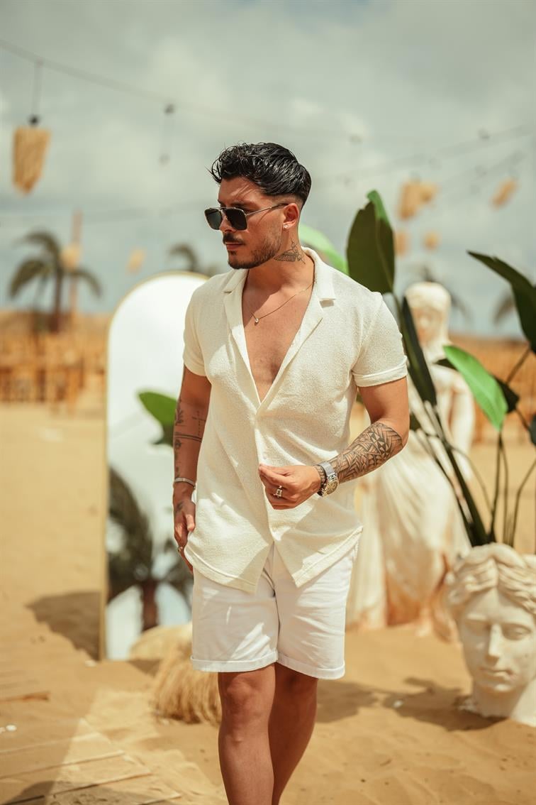 Kısa Kol Örmeli Gömlek Beyaz