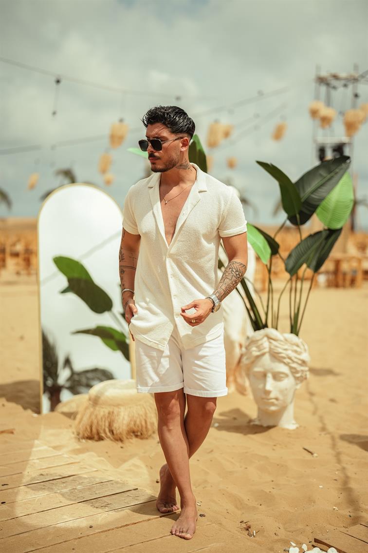 Kısa Kol Örmeli Gömlek Beyaz