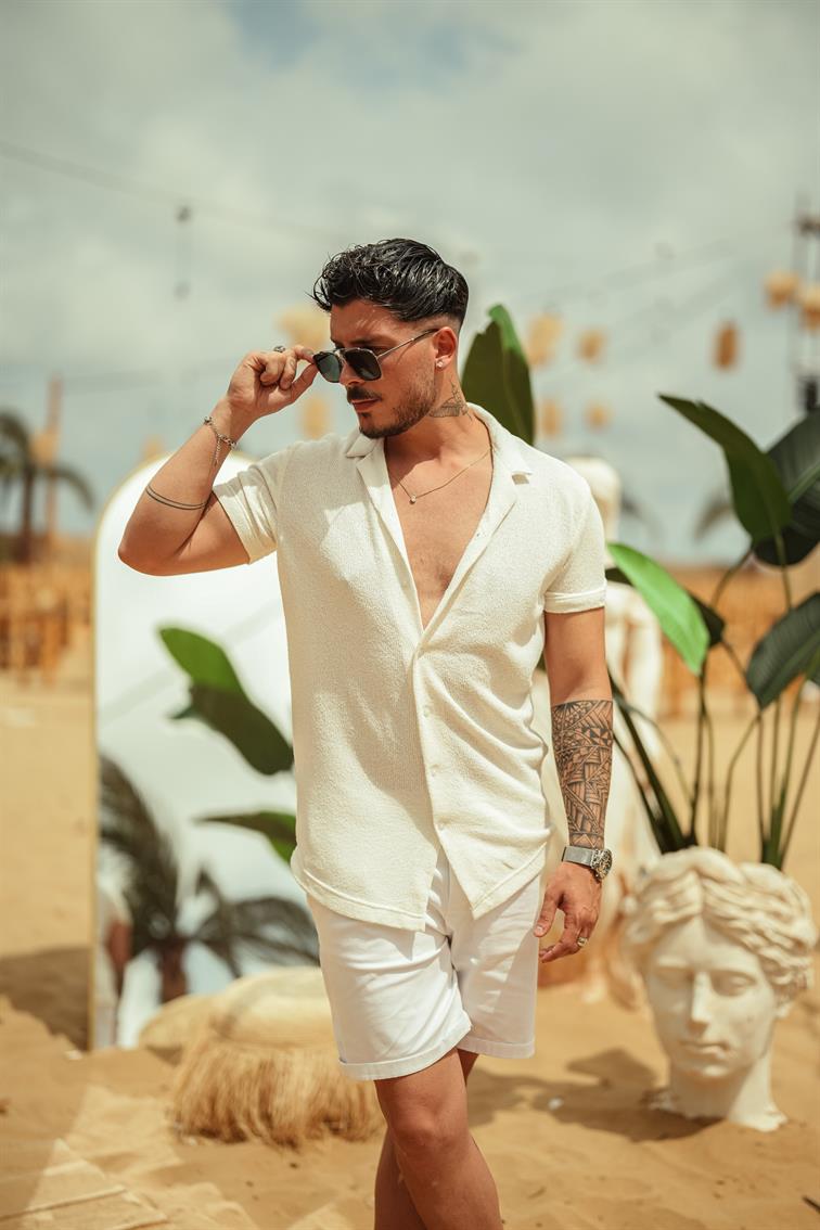 Kısa Kol Örmeli Gömlek Beyaz