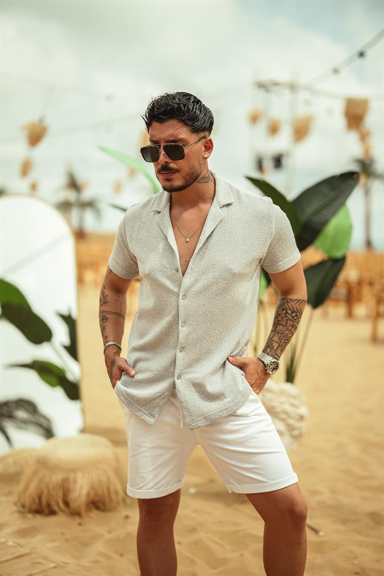 Kısa Kol Örmeli Gömlek Gri