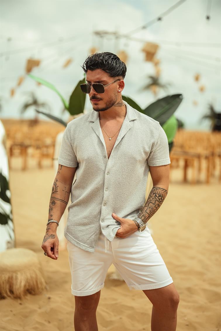 Kısa Kol Örmeli Gömlek Gri