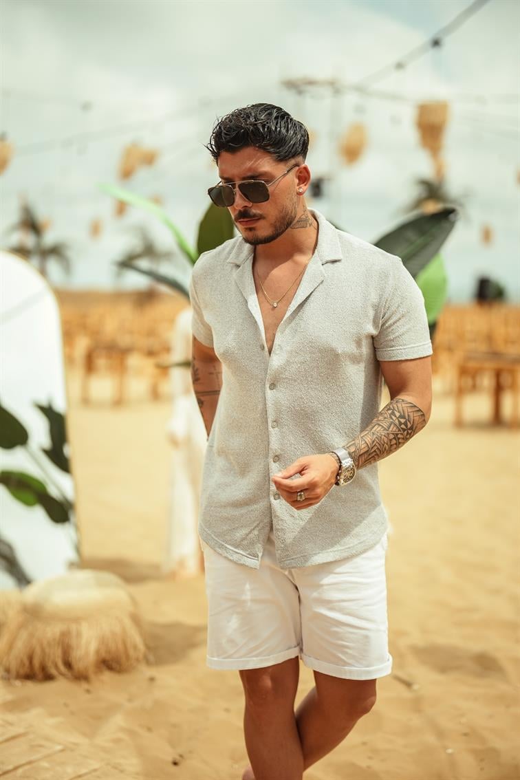 Kısa Kol Örmeli Gömlek Gri