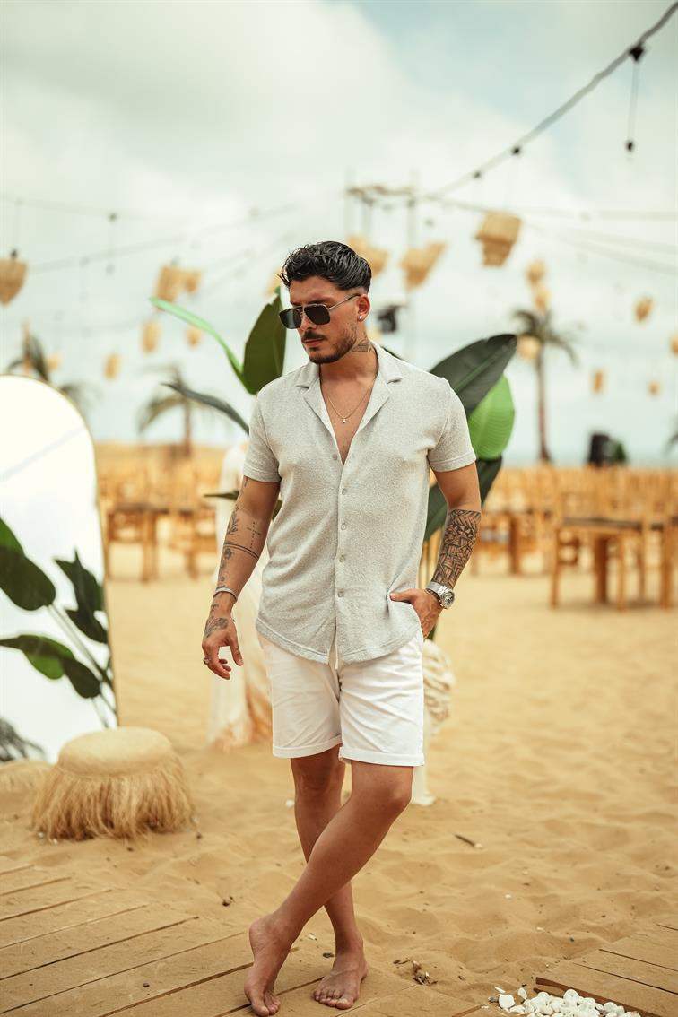 Kısa Kol Örmeli Gömlek Gri