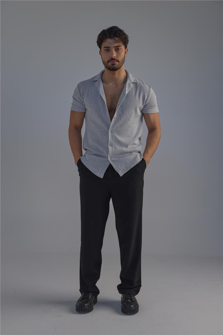 Kısa Kol Slim Fit Gömlek Gri