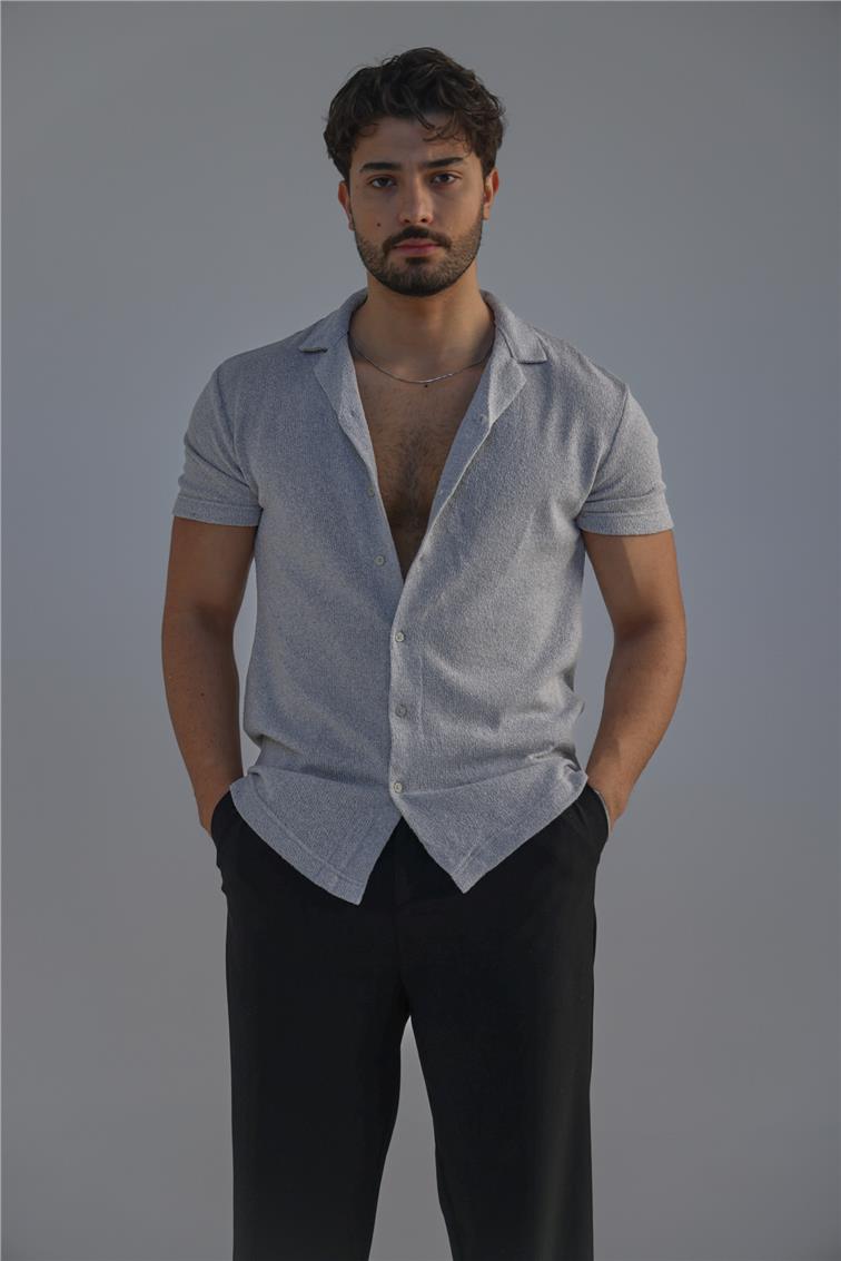 Kısa Kol Slim Fit Gömlek Gri