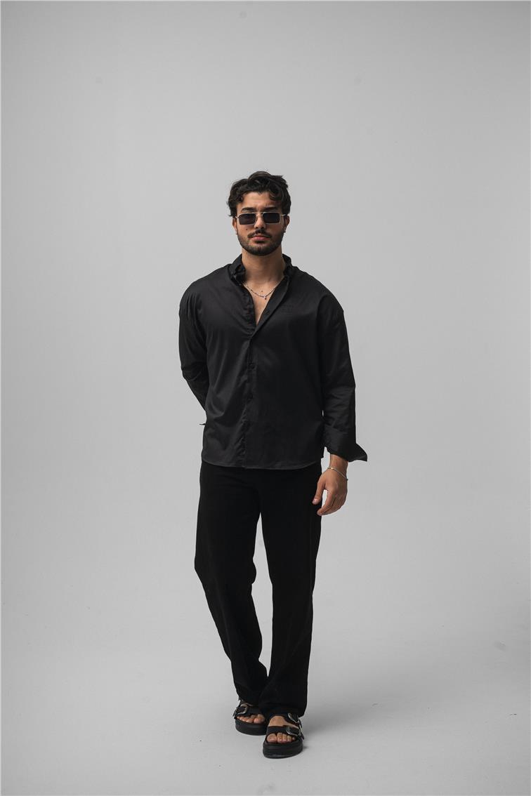 Klasik Baskılı Oversize Gömlek Siyah