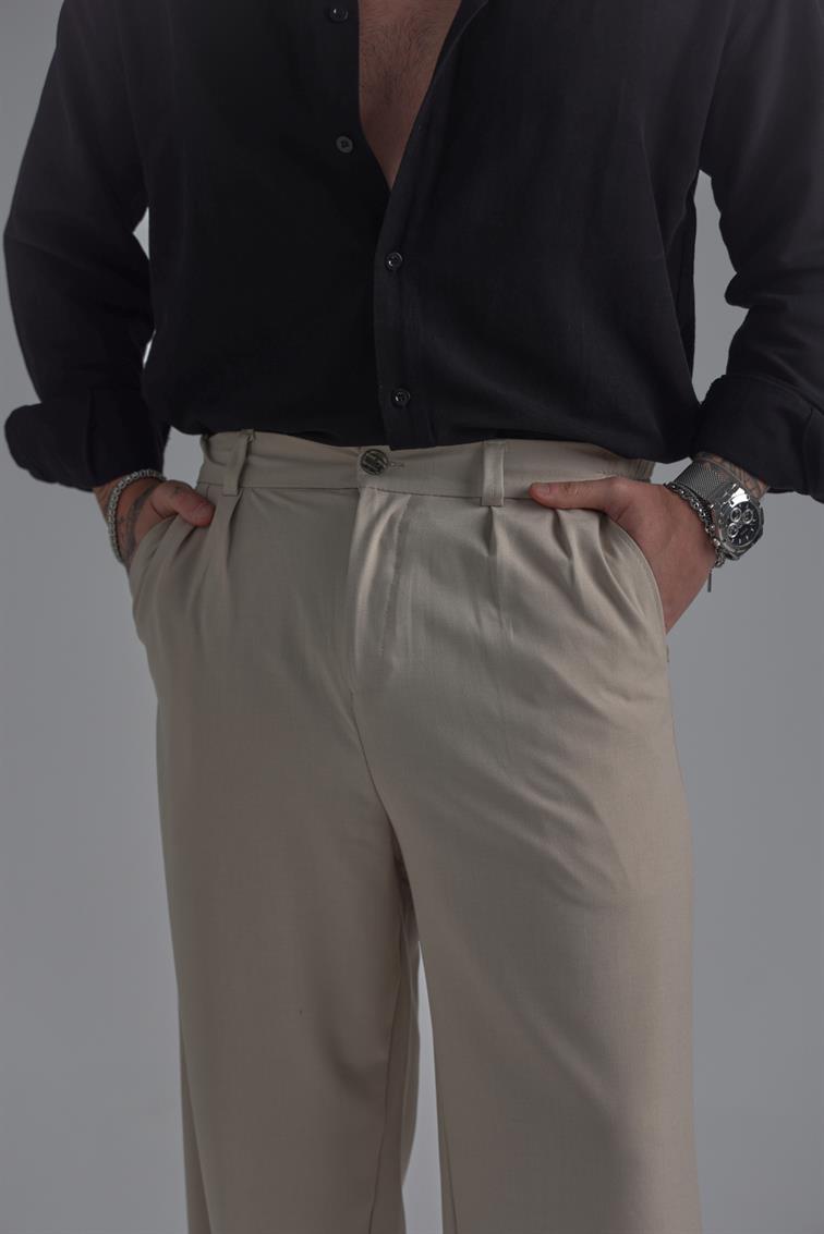 Klasik Bol Baggy Pantolon Bej
