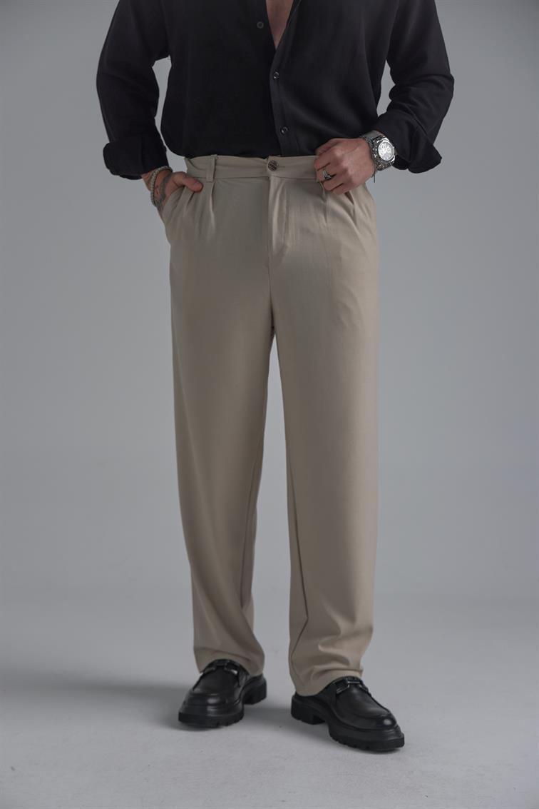 Klasik Bol Baggy Pantolon Bej