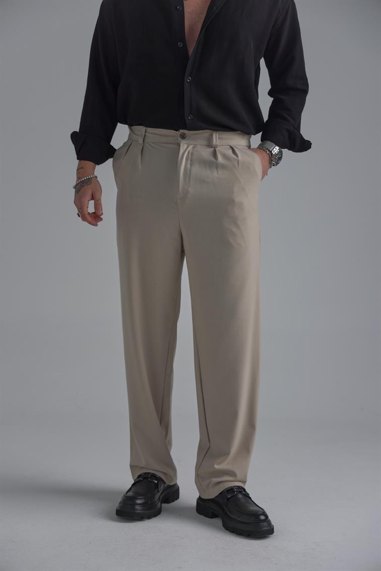 Klasik Bol Baggy Pantolon Bej