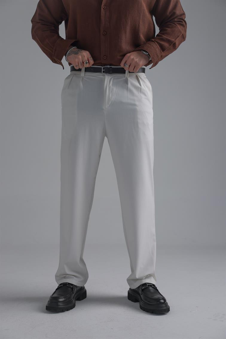 Klasik Bol Baggy Pantolon Beyaz