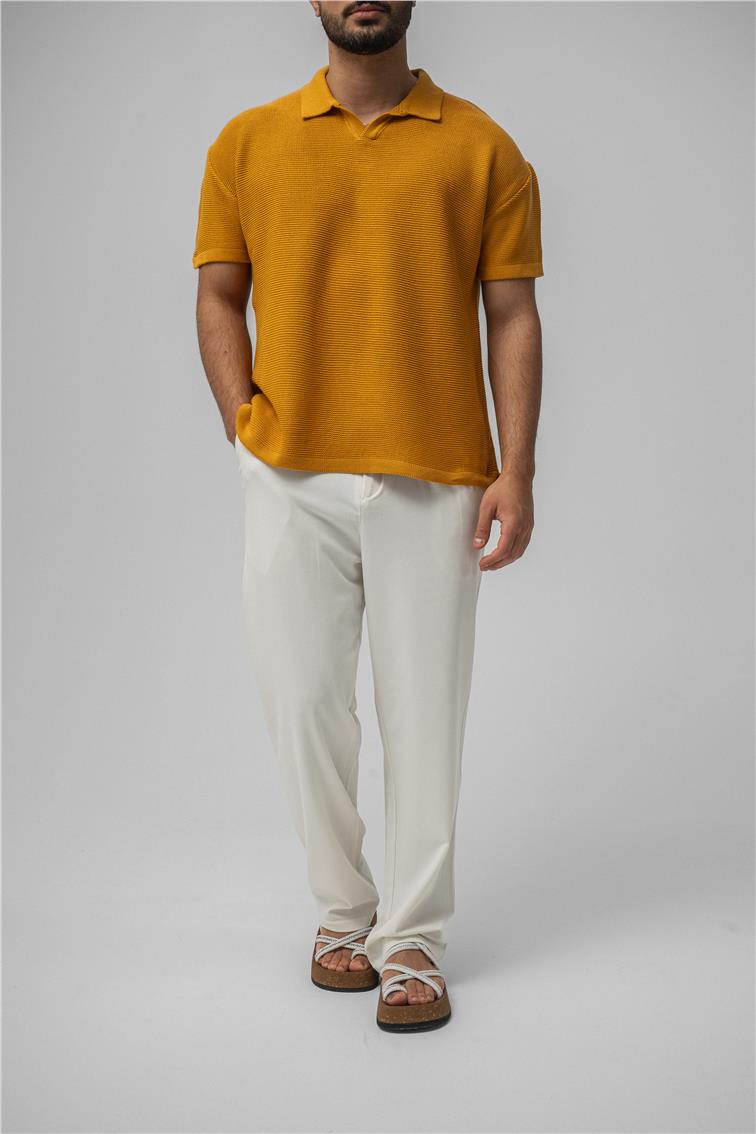 Knit Oversize Polo Yaka Hardal
